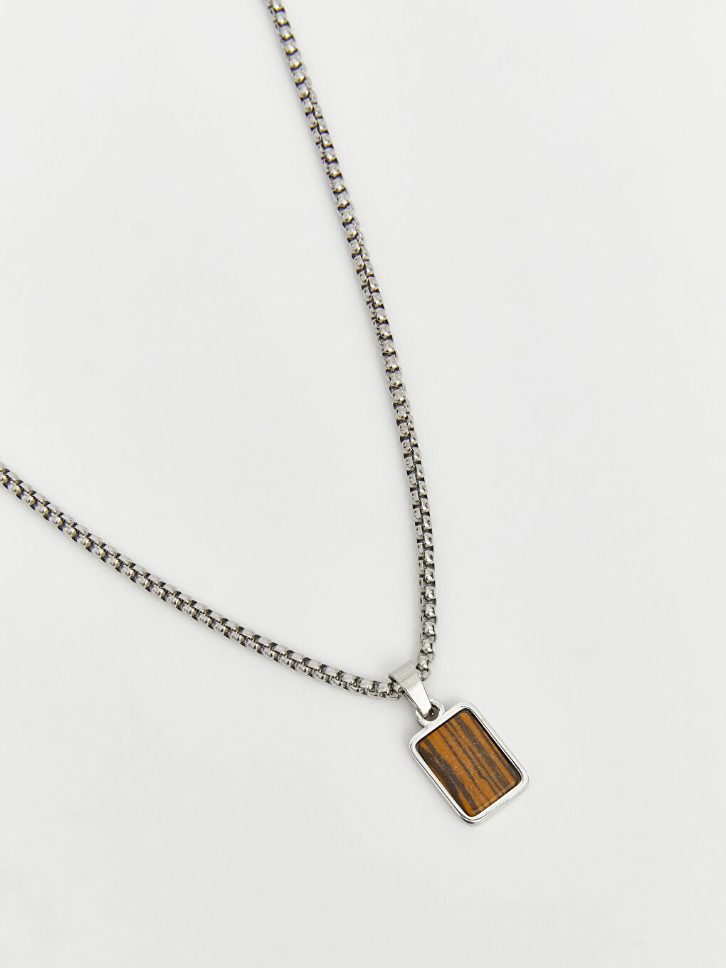 Gri Taşlı Erkek Zincir Kolye-1