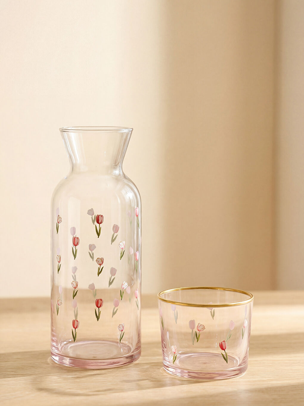 Karışık Çiçek Baskılı Cam Sürahi 700 ml