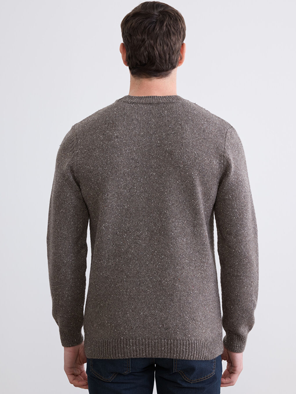 Kahverengi Bisiklet Yaka Yün Karışımlı Erkek Triko Kazak-3