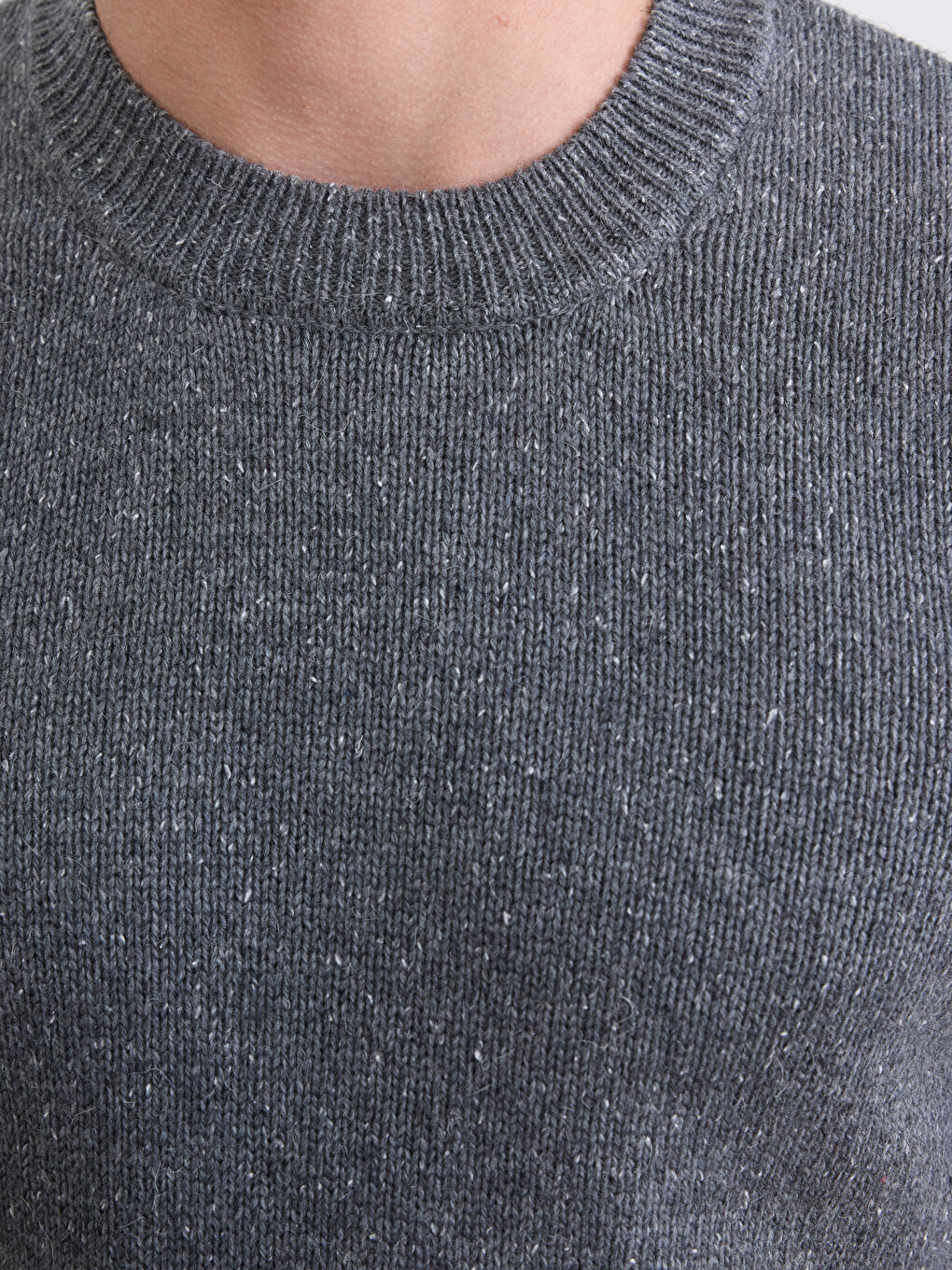 Gri Bisiklet Yaka Yün Karışımlı Erkek Triko Kazak-2