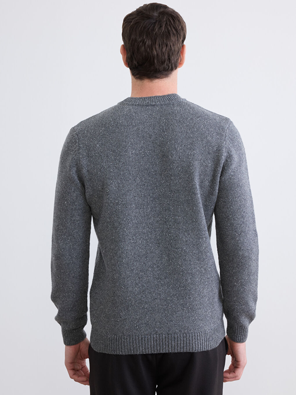 Gri Bisiklet Yaka Yün Karışımlı Erkek Triko Kazak-3