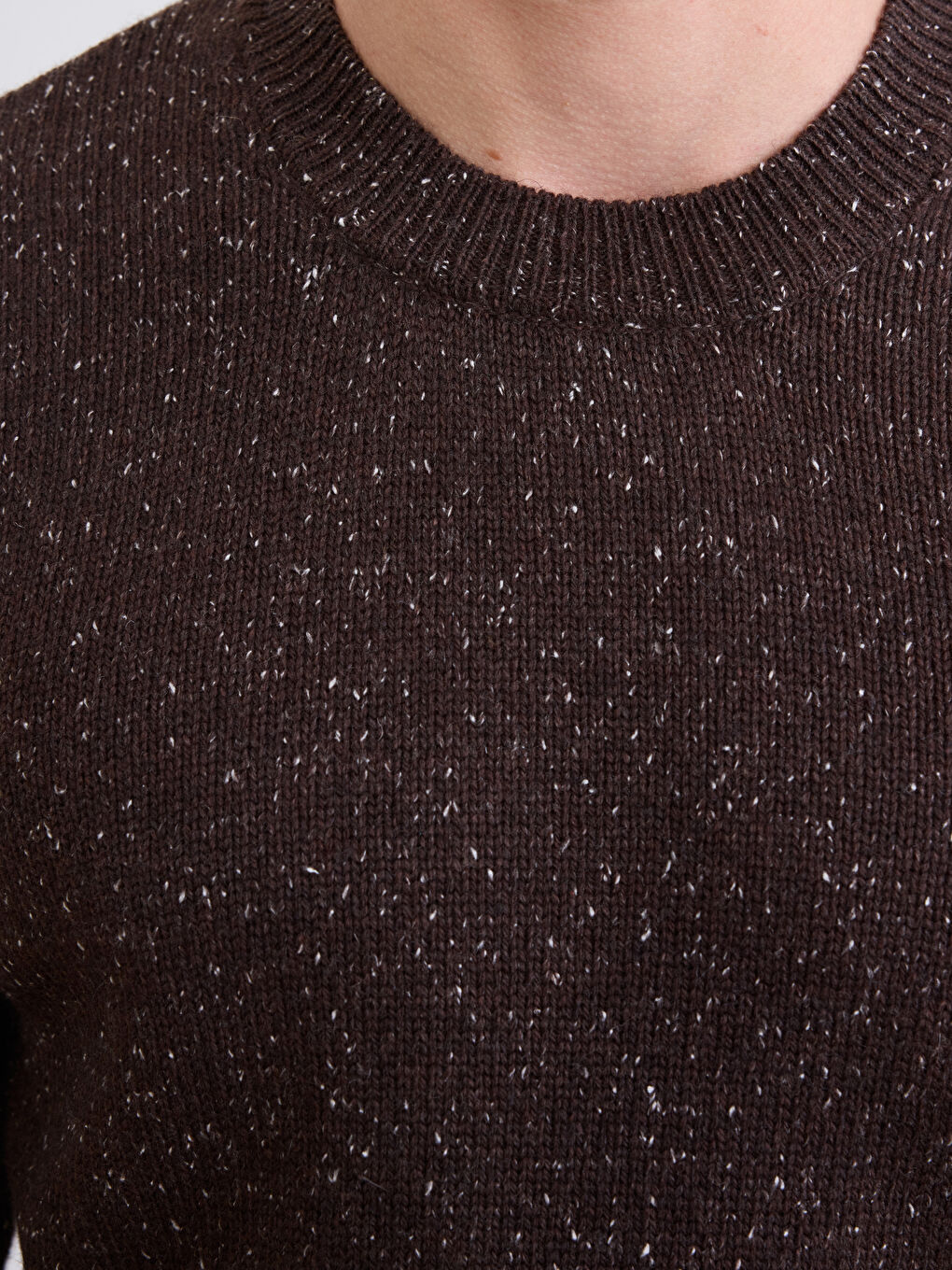 Kahverengi Bisiklet Yaka Yün Karışımlı Erkek Triko Kazak-2