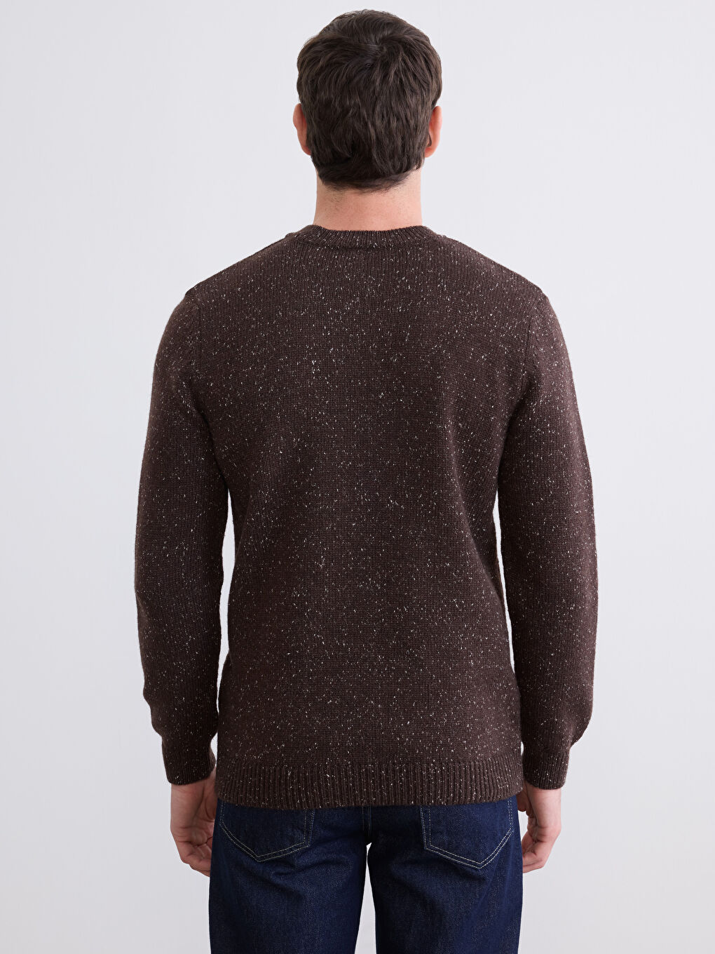 Kahverengi Bisiklet Yaka Yün Karışımlı Erkek Triko Kazak-3