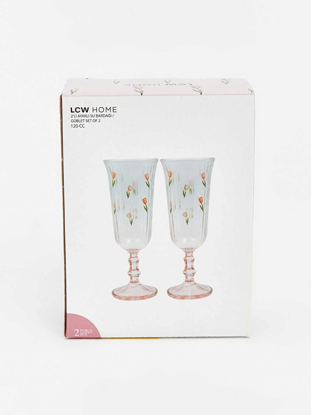 Karışık Baskılı Ayaklı Cam Su Bardağı 2'li 120 ml-2