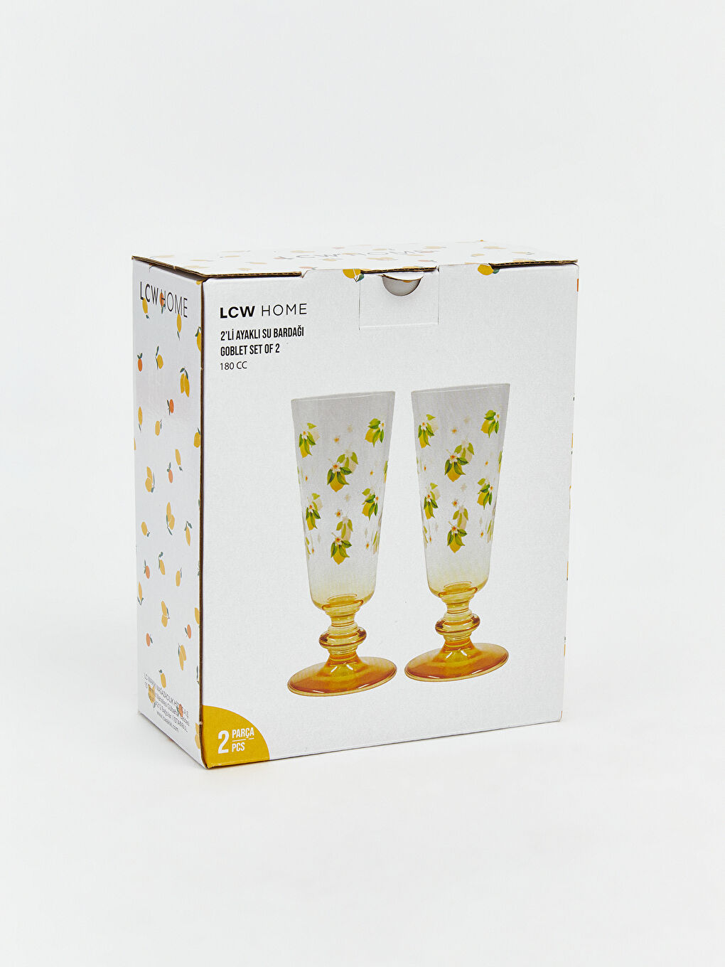 Karışık Limon Baskılı Ayaklı Su Bardağı 2'li 180 ml-2