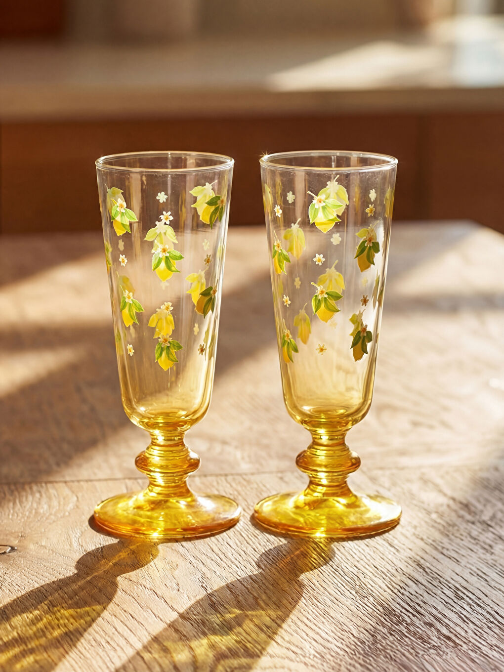 Karışık Limon Baskılı Ayaklı Su Bardağı 2'li 180 ml