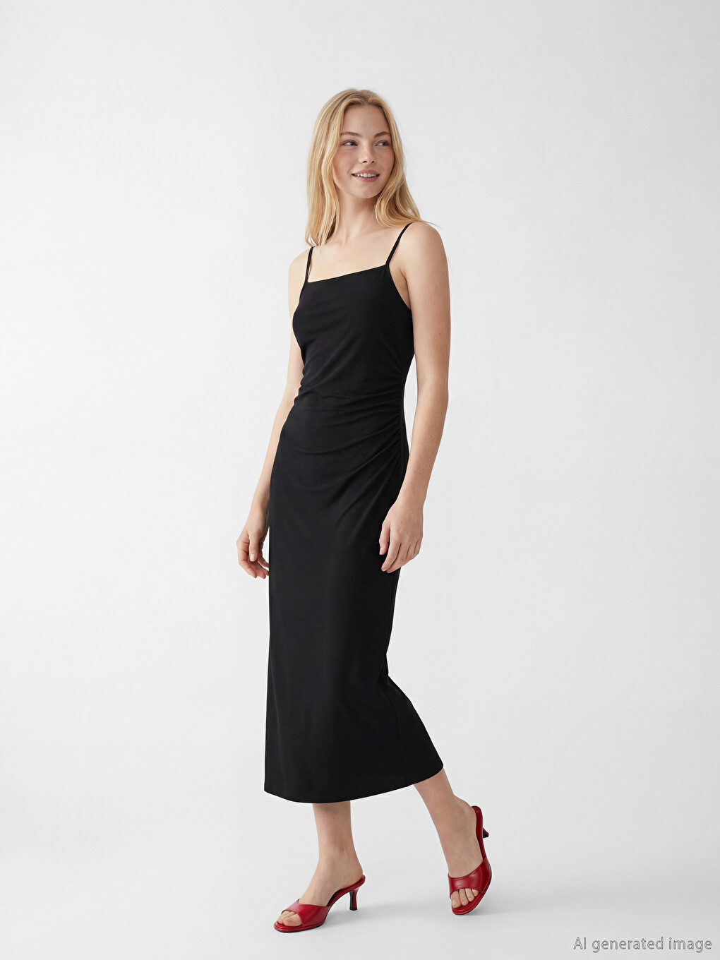 Square Neck Strappy Ruched Dress