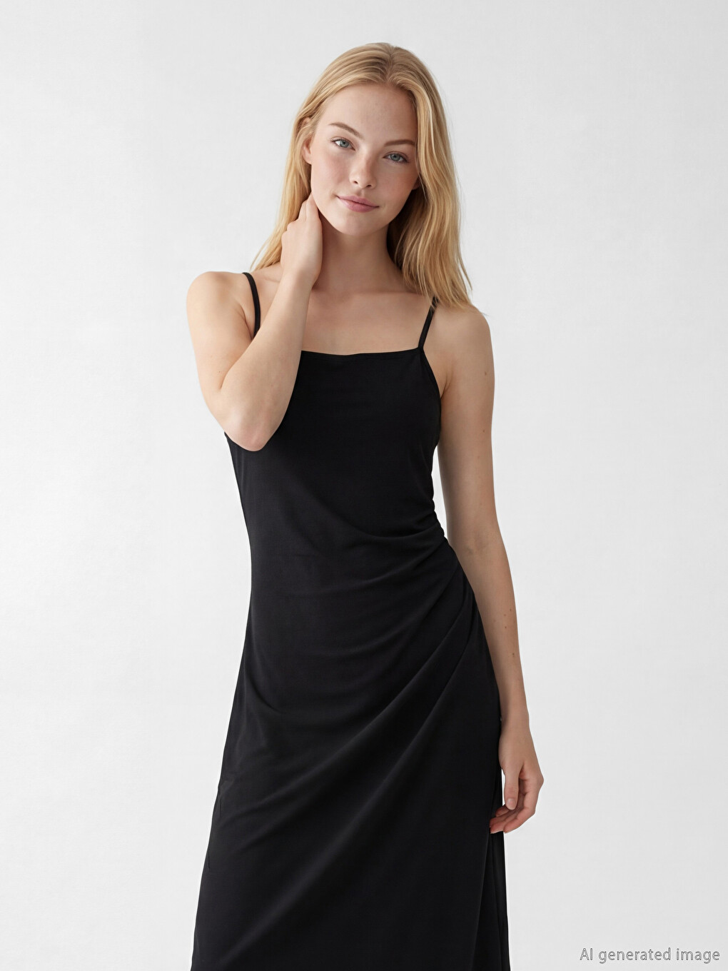 Square Neck Strappy Ruched Dress-1