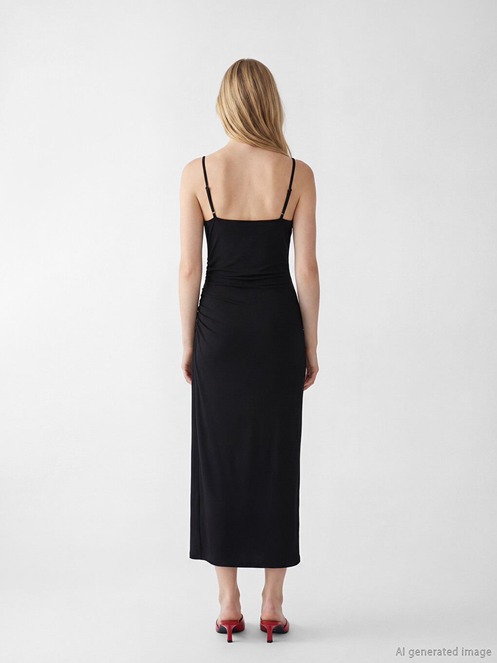 Square Neck Strappy Ruched Dress-3