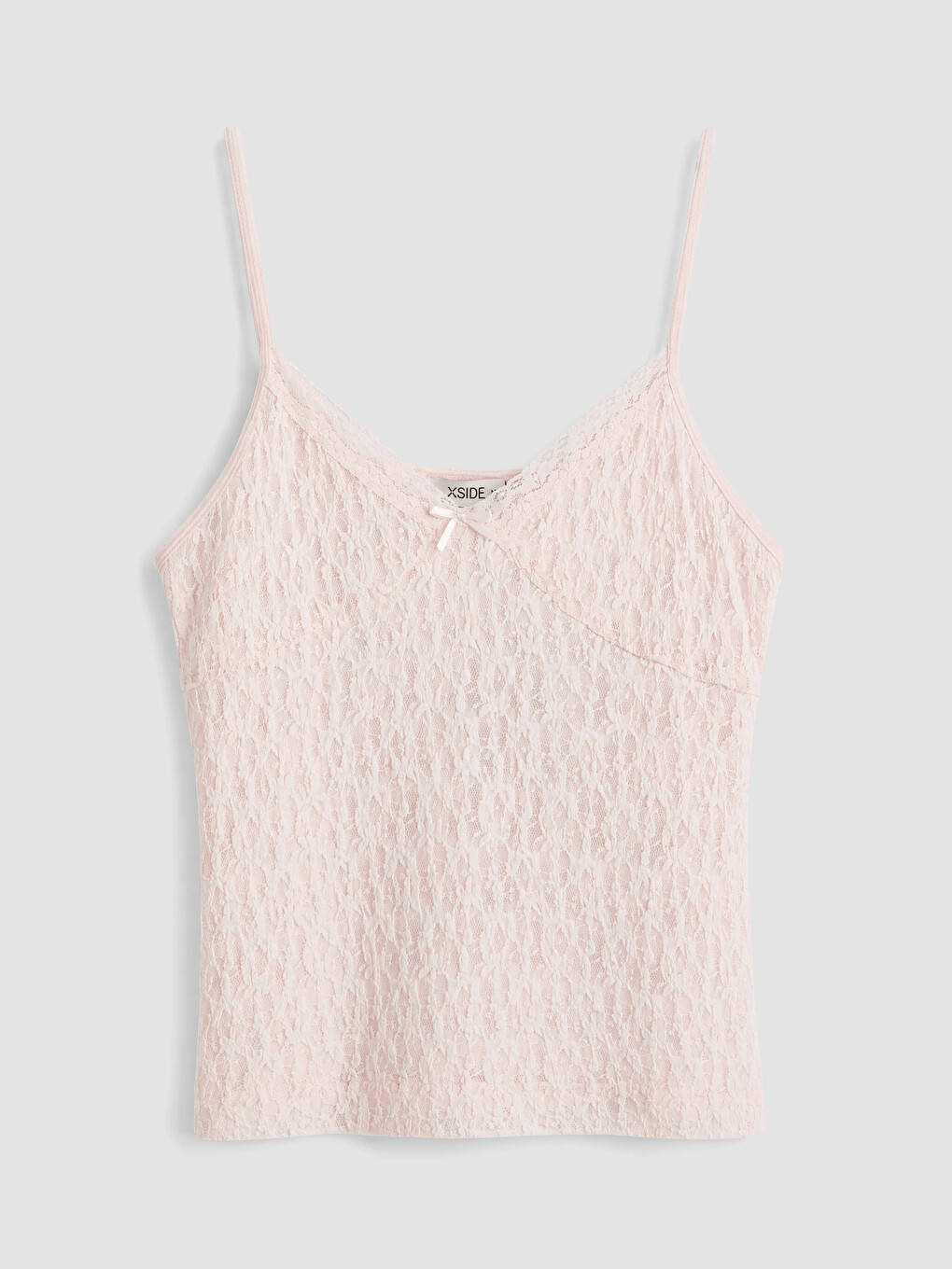 Pembe V Yaka Dantelli İp Askılı Crop Bluz