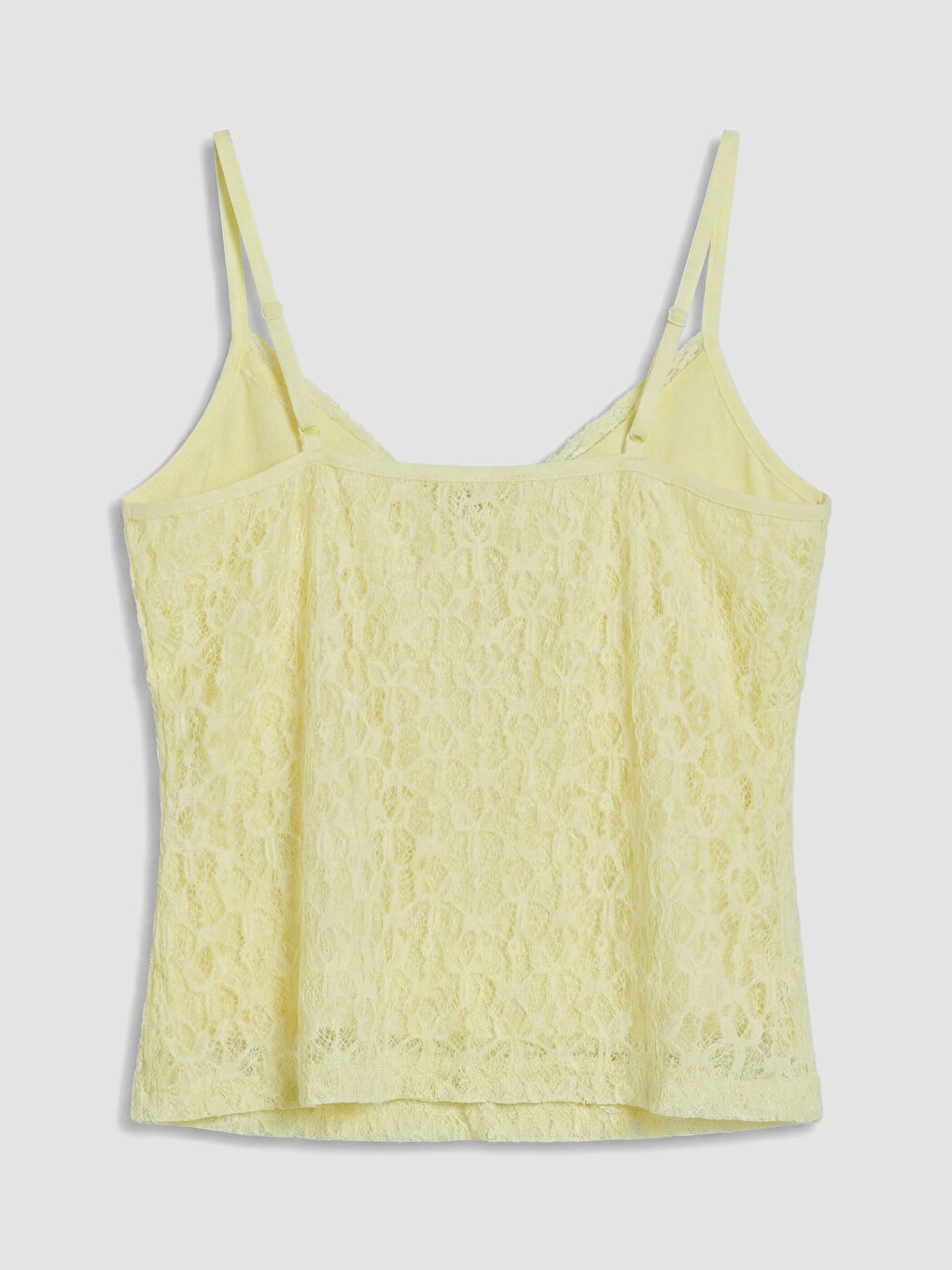 Sarı V Yaka Dantelli İp Askılı Crop Bluz-2