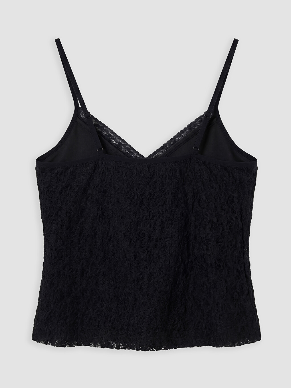 Siyah V Yaka Dantelli İp Askılı Crop Bluz-1