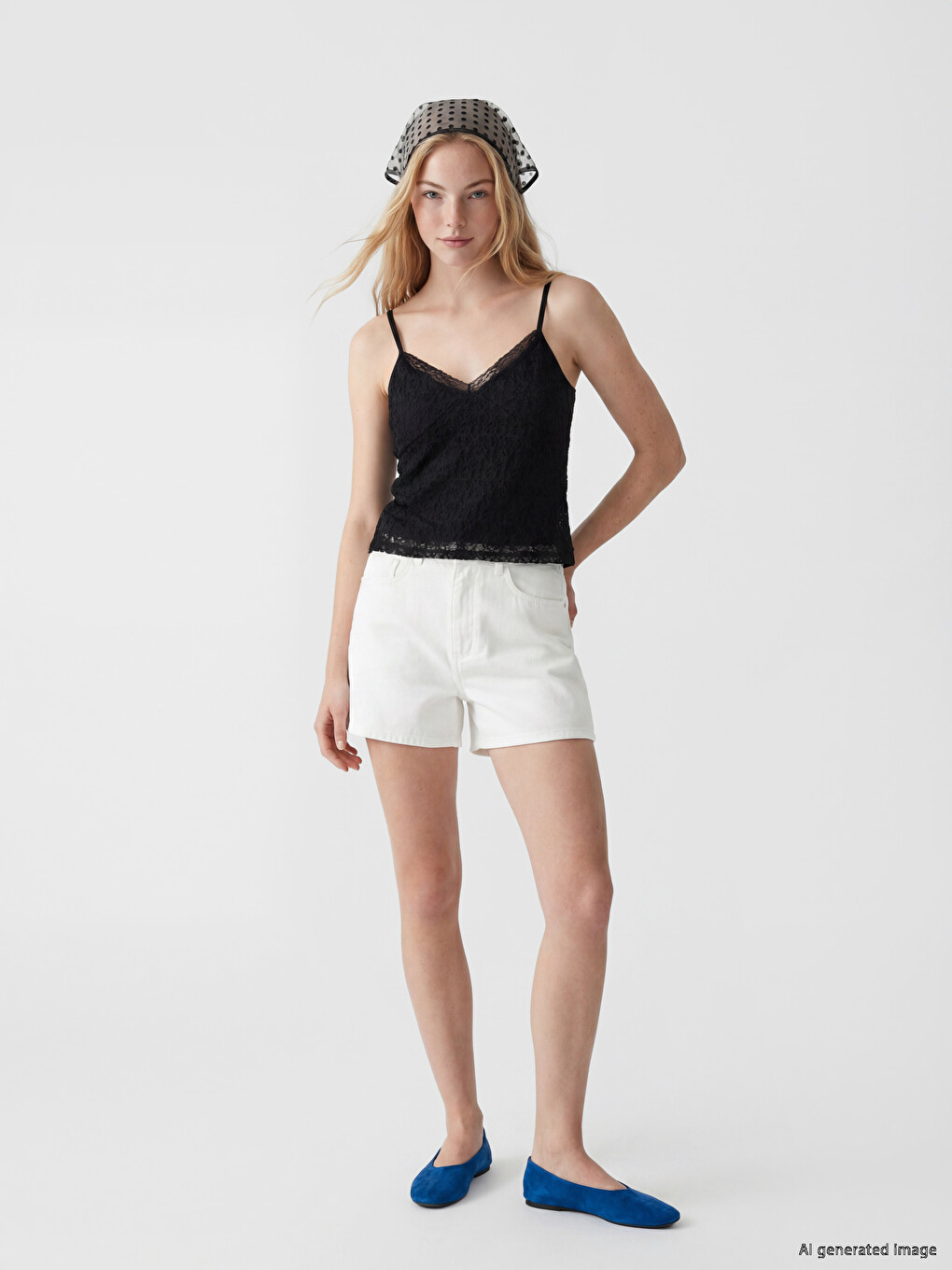 V Yaka Dantelli İp Askılı Crop Bluz-1