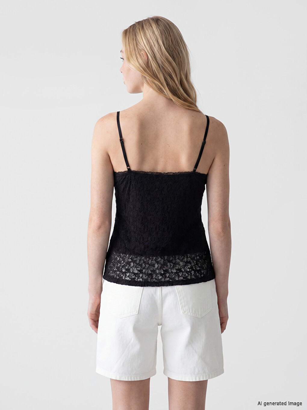 V Yaka Dantelli İp Askılı Crop Bluz-3
