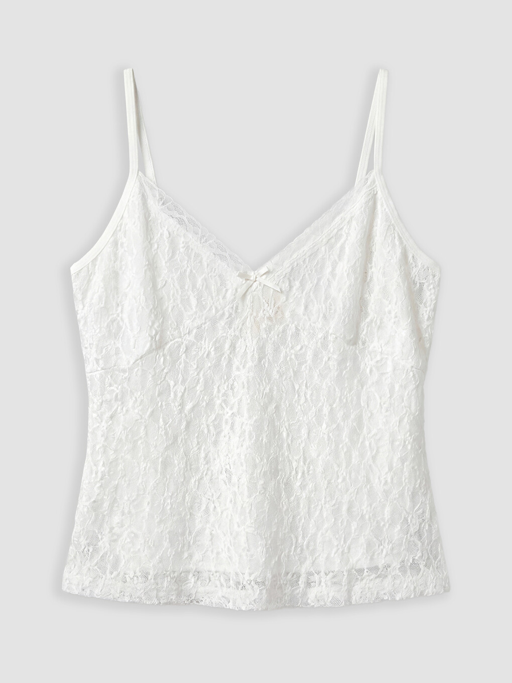 Beyaz V Yaka Dantelli İp Askılı Crop Bluz
