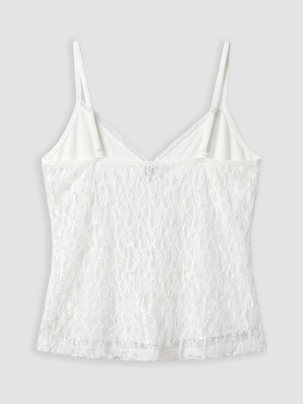 Beyaz V Yaka Dantelli İp Askılı Crop Bluz-1