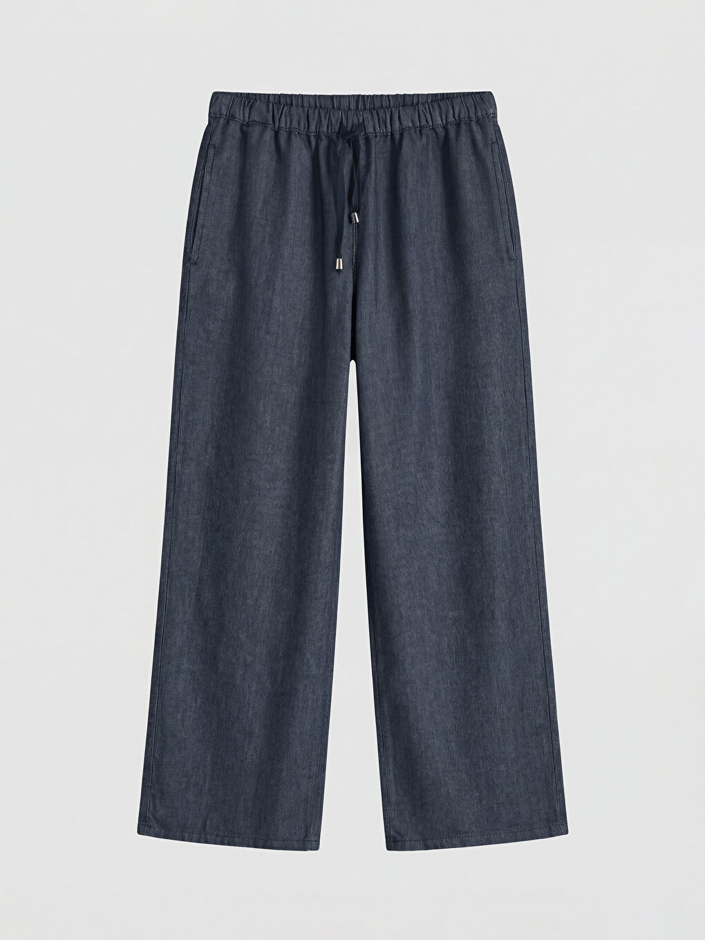 Lacivert Beli Lastikli Wideleg Fit Kadın Jean Pantolon