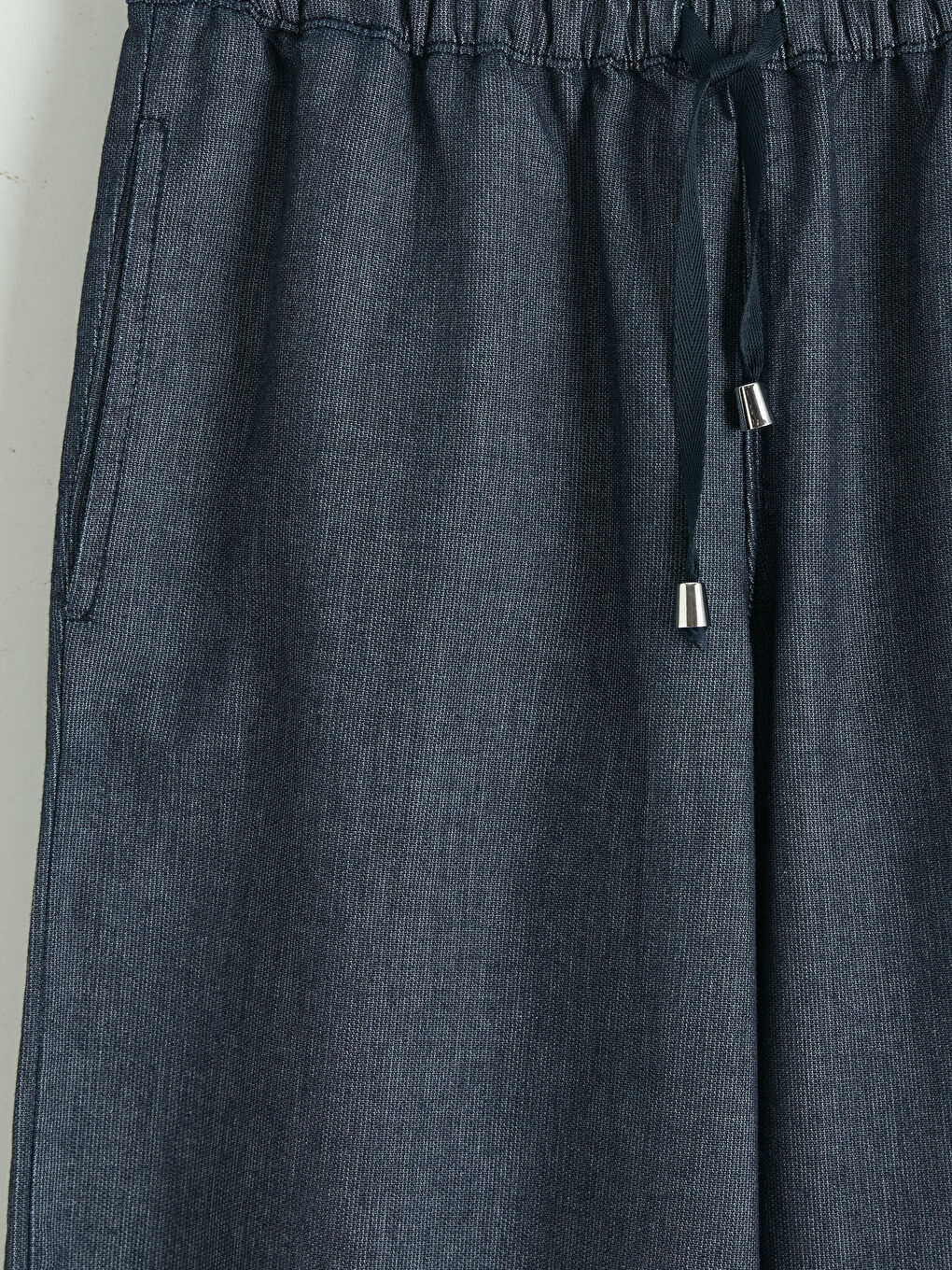 Lacivert Beli Lastikli Wideleg Fit Kadın Jean Pantolon-2