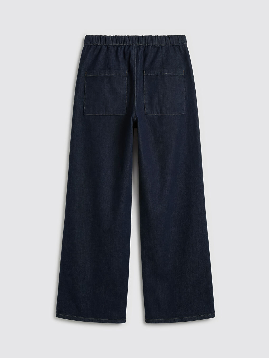 Lacivert Beli Lastikli Wideleg Kadın Jean Pantolon-1