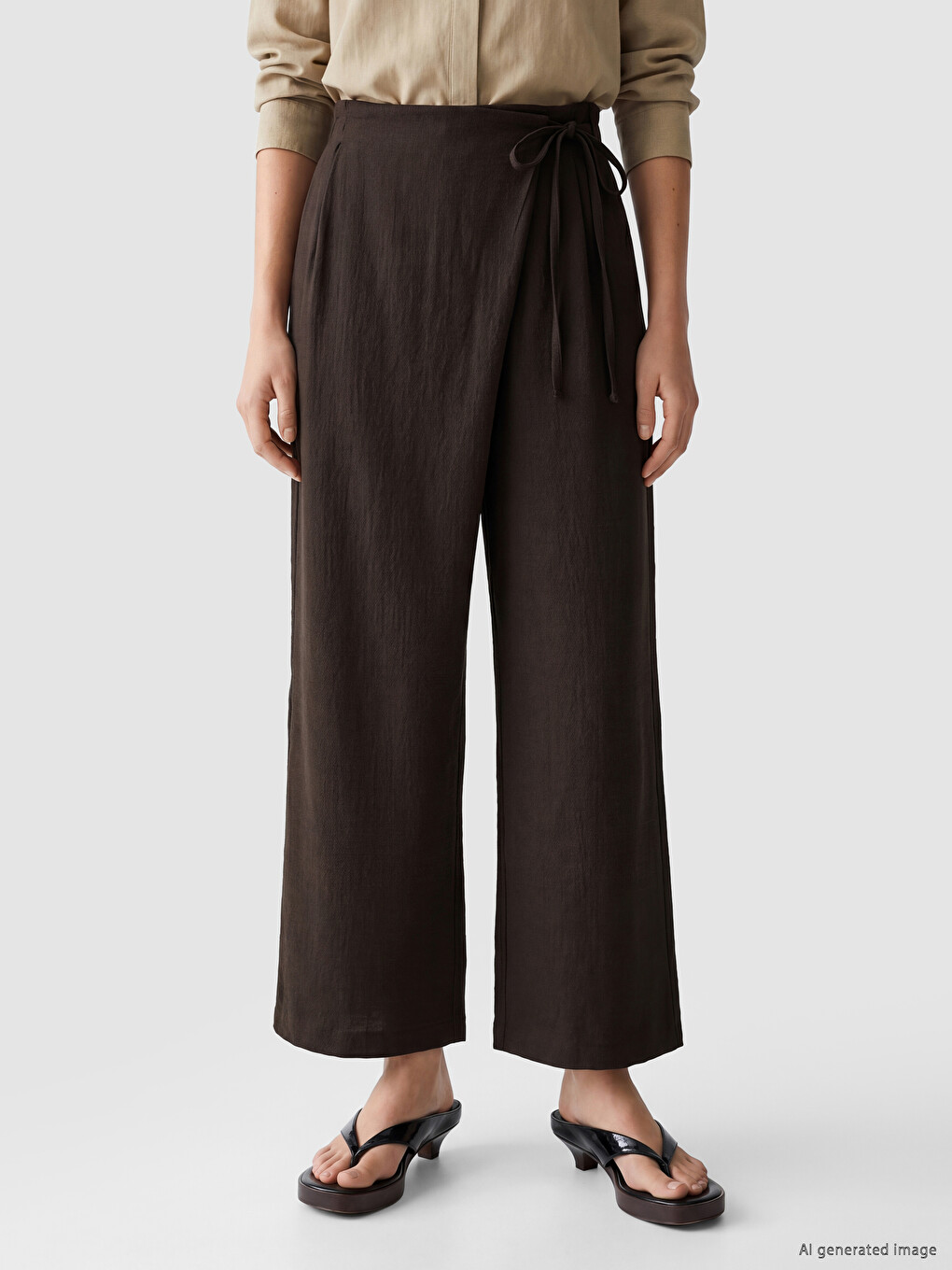Side Tie Wide Leg Women's Trousers-1