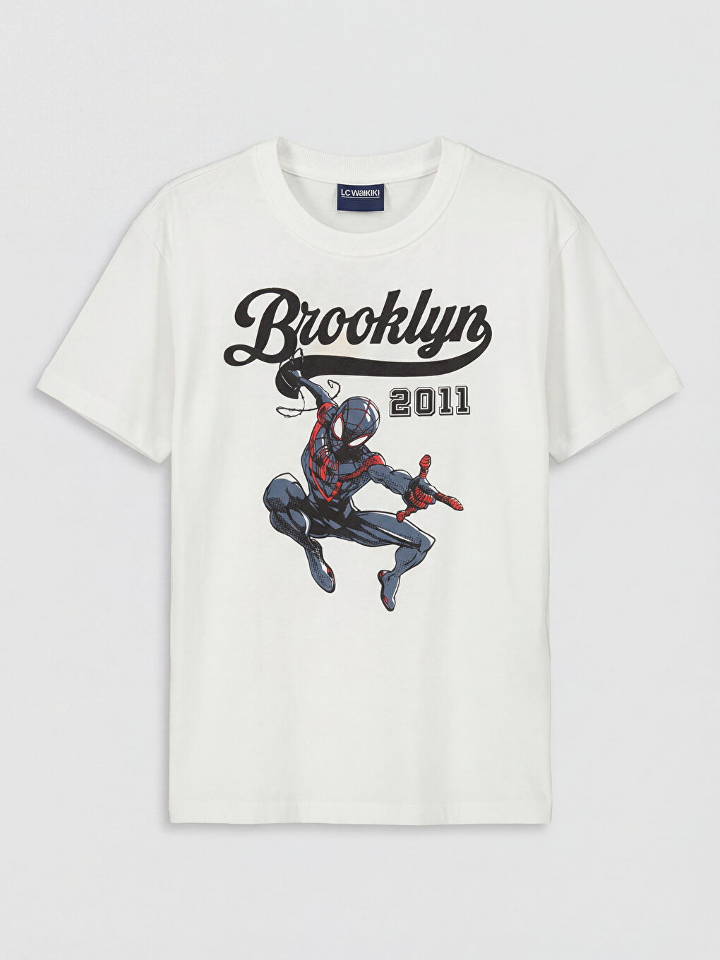 Ekru Bisiklet Yaka Spider-Man Baskılı Erkek Çocuk Tişört