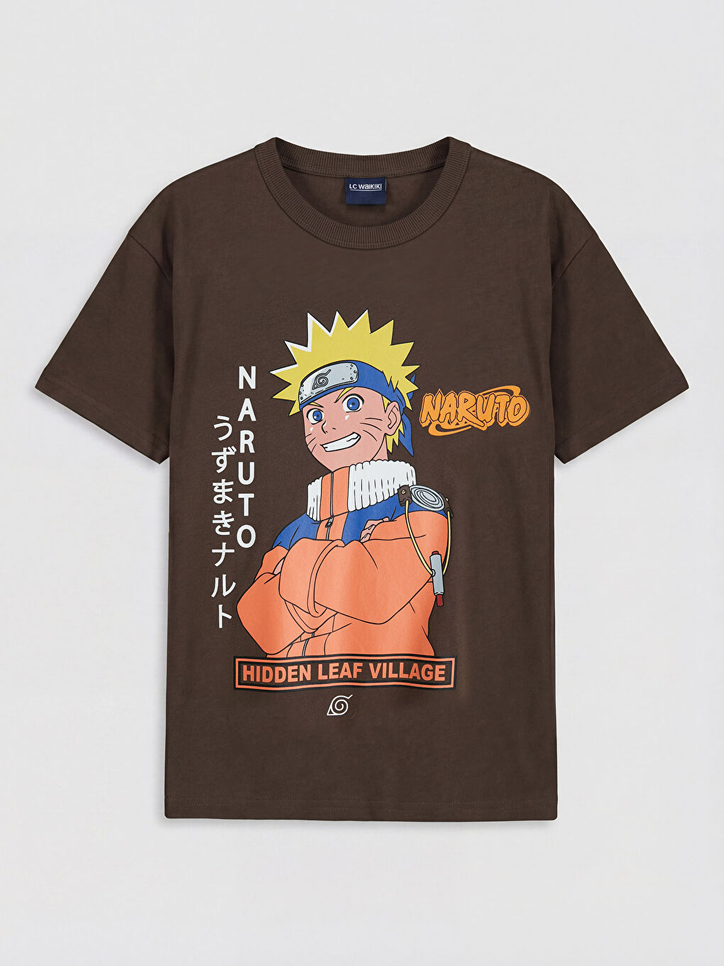 Kahverengi Bisiklet Yaka Naruto Baskılı Erkek Çocuk Tişört