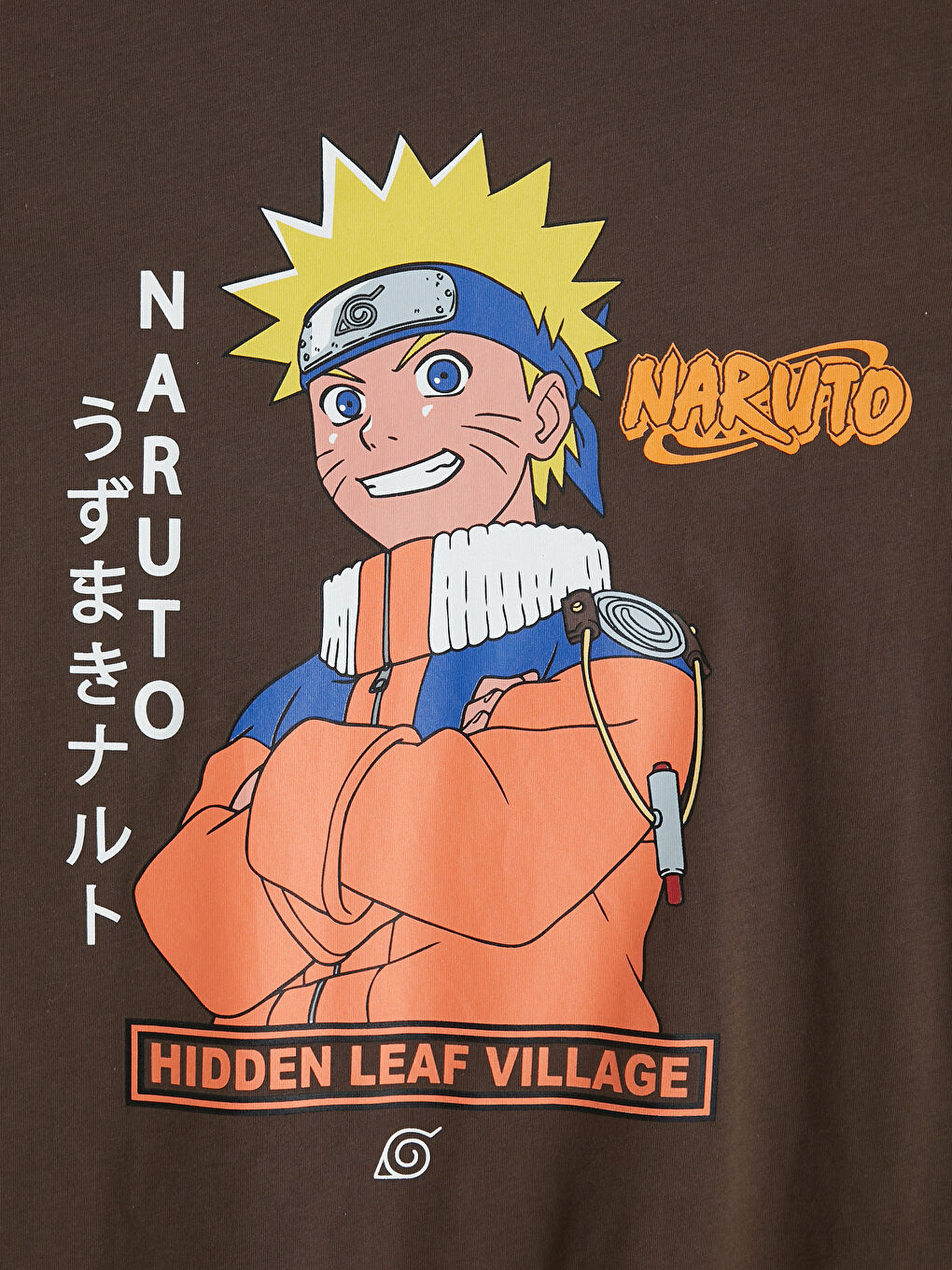 Kahverengi Bisiklet Yaka Naruto Baskılı Erkek Çocuk Tişört-2