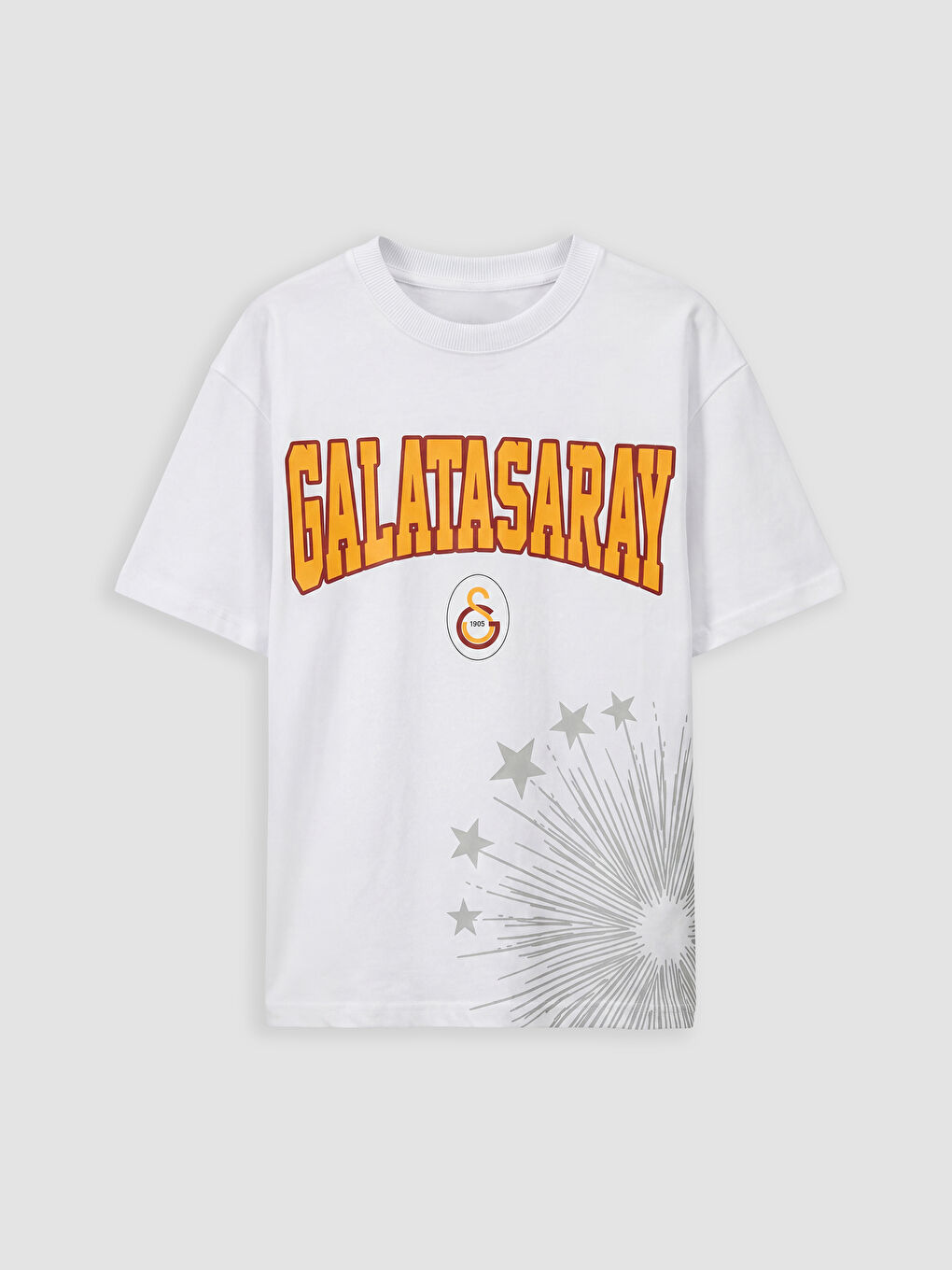 Beyaz Bisiklet Yaka Galatasaray Baskılı Erkek Çocuk Tişört