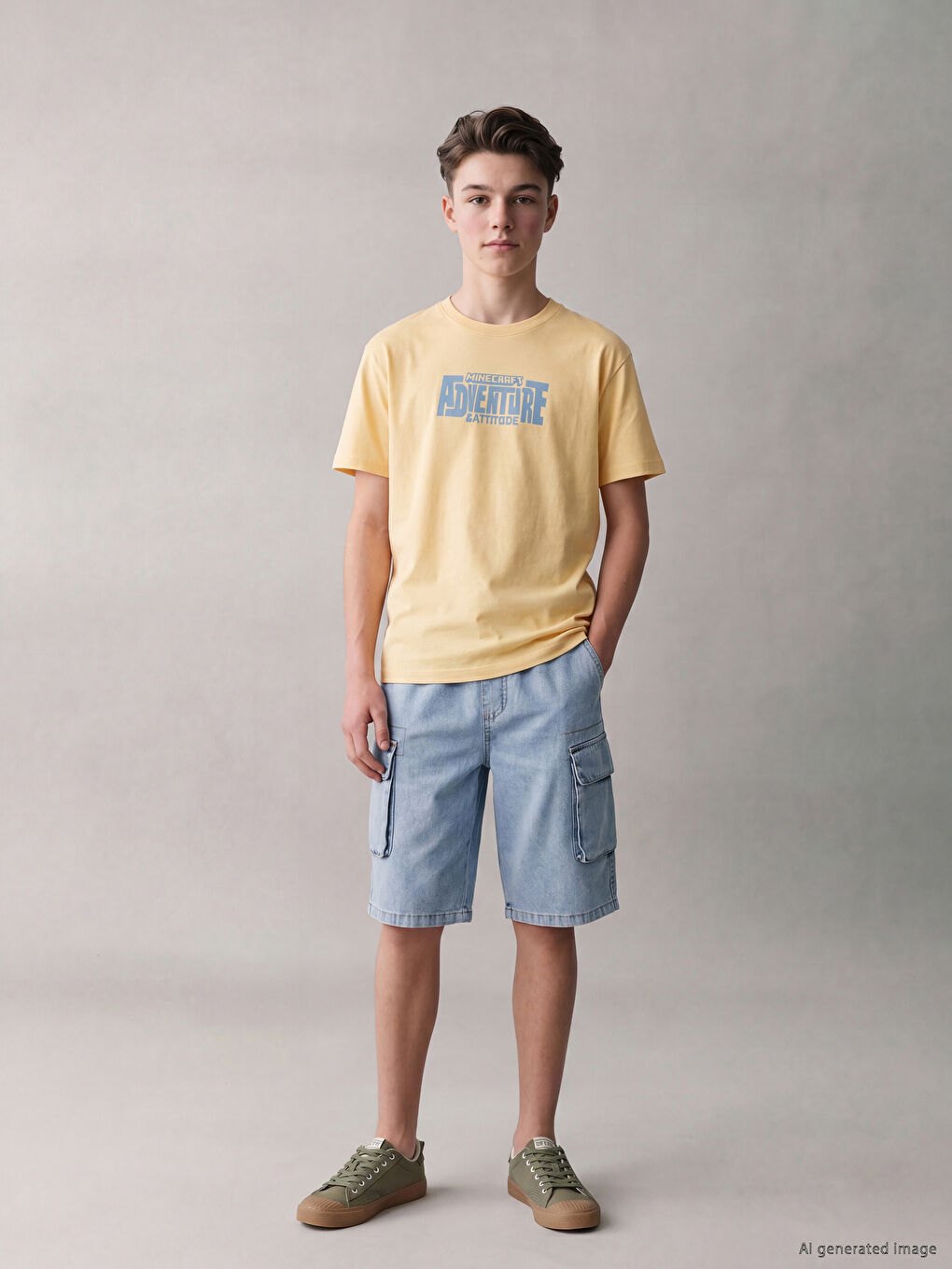 Crew Neck Minecraft Printed Boys' T-Shirt-1