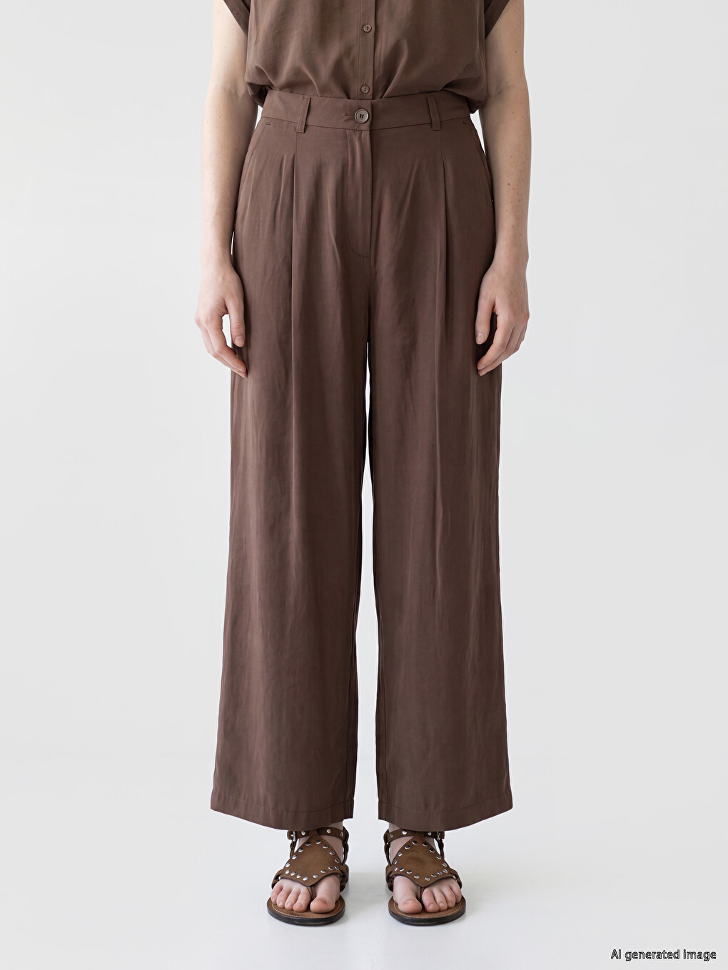 Modal Blended Pleated Women's Fabric Trousers-1