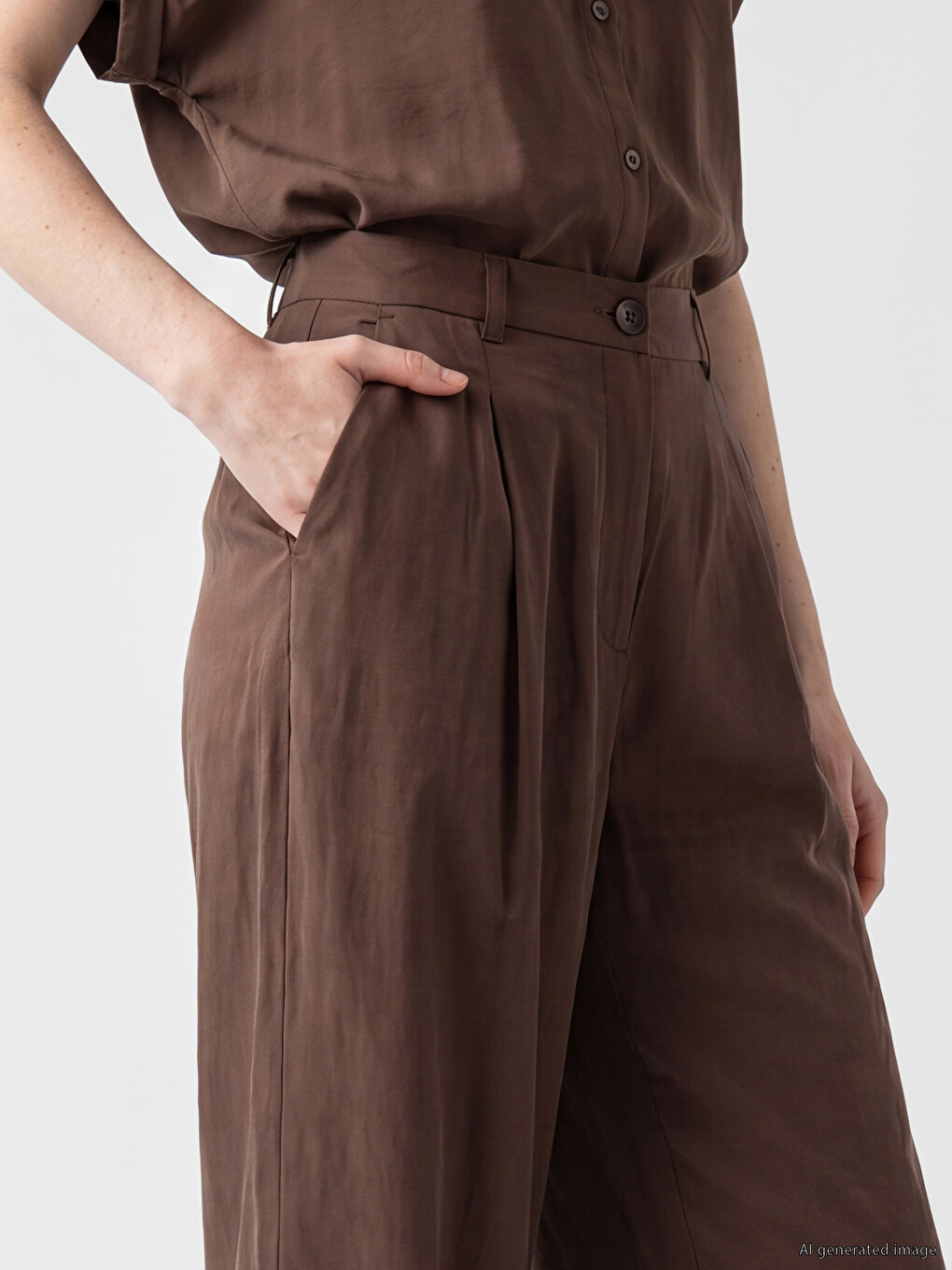 Modal Blended Pleated Women's Fabric Trousers-2
