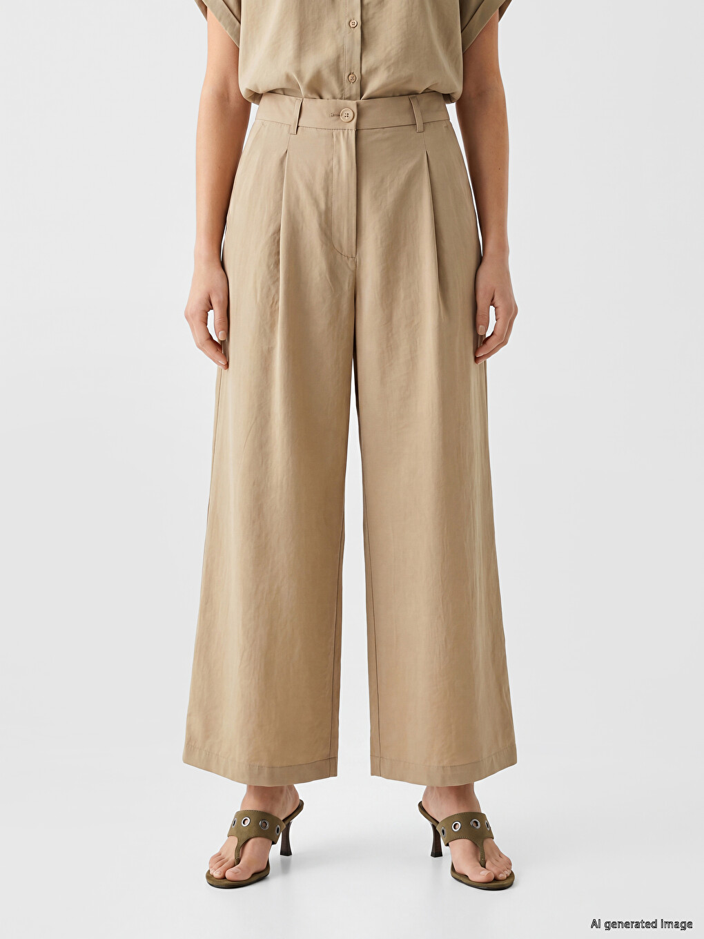 Modal Blended Pleated Women's Fabric Trousers-1