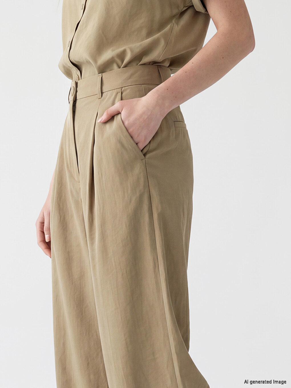 Modal Blended Pleated Women's Fabric Trousers-2