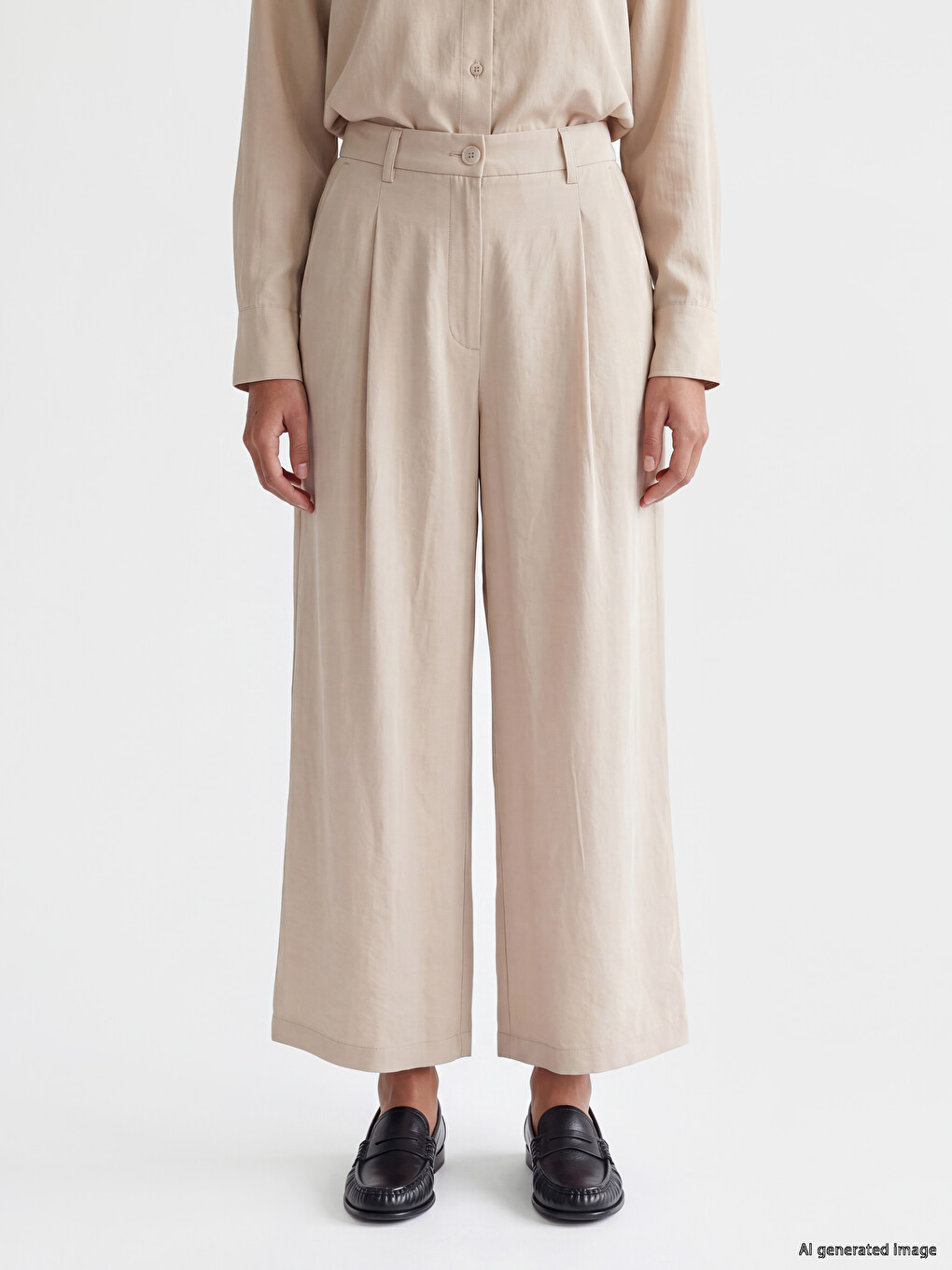 Modal Blended Pleated Women's Fabric Trousers-1