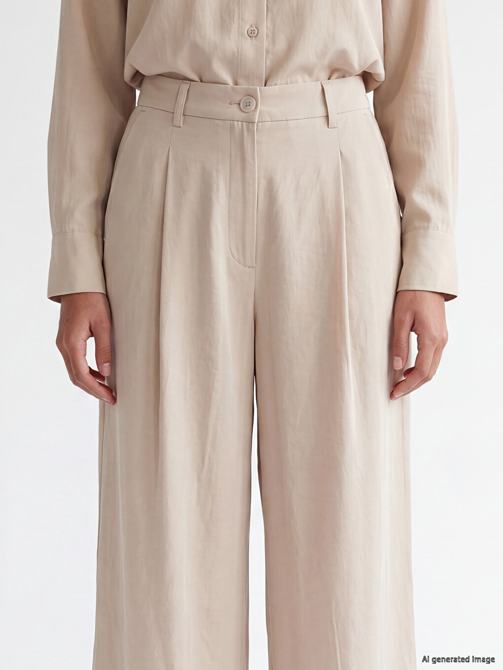 Modal Blended Pleated Women's Fabric Trousers-2