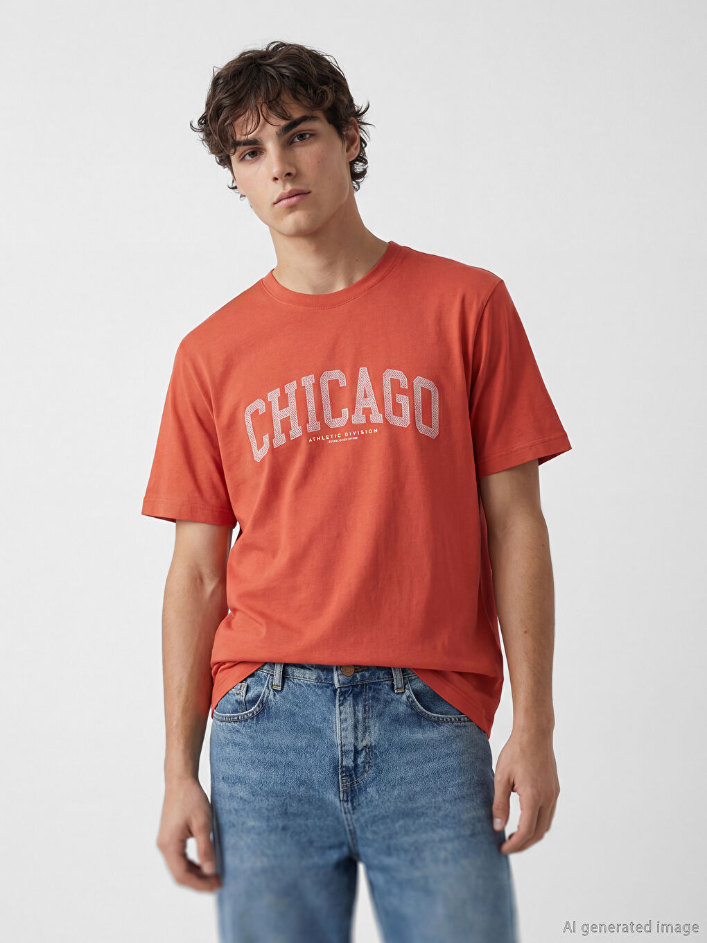 T-shirt Homme Imprimé Chicago Col Rond