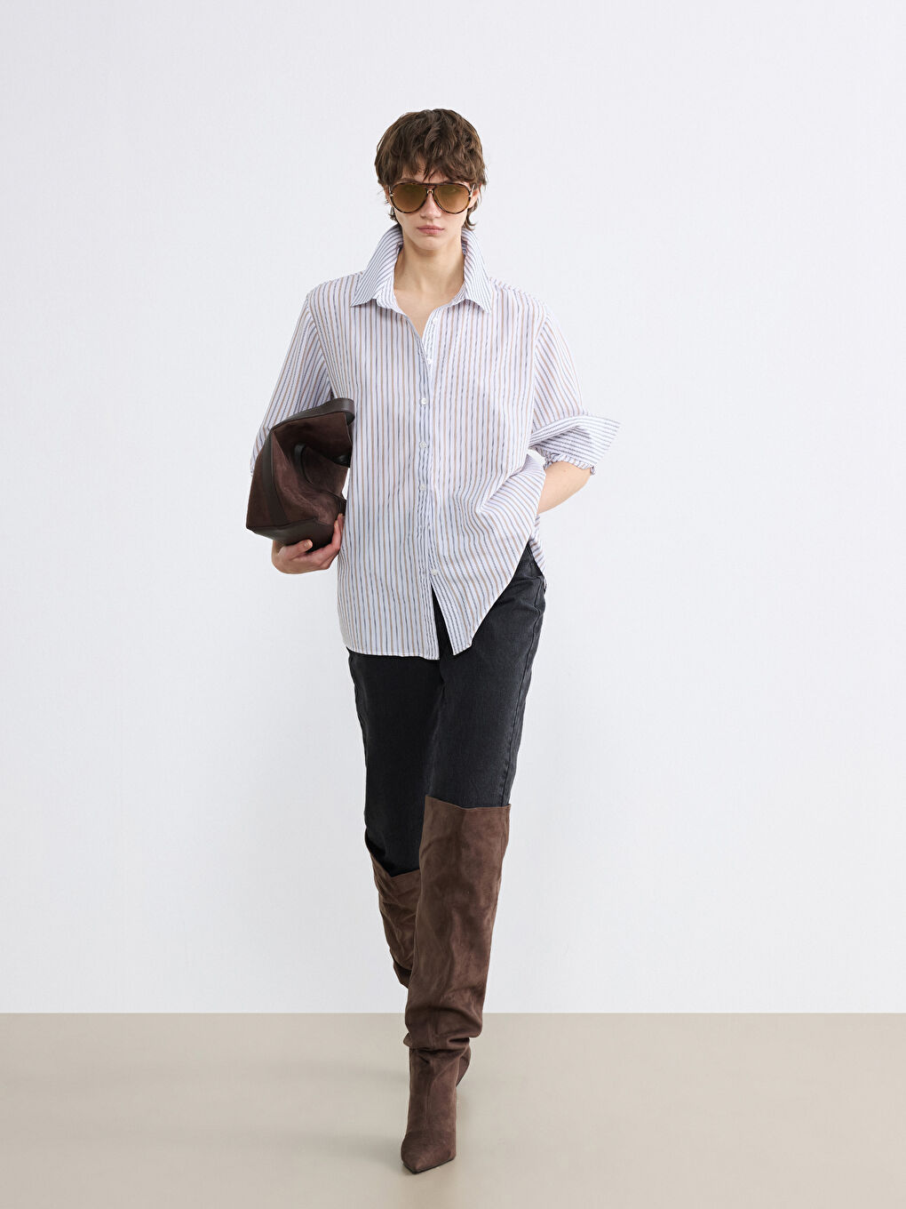 Siyah Çizgili Oversize Kadın Gömlek-1