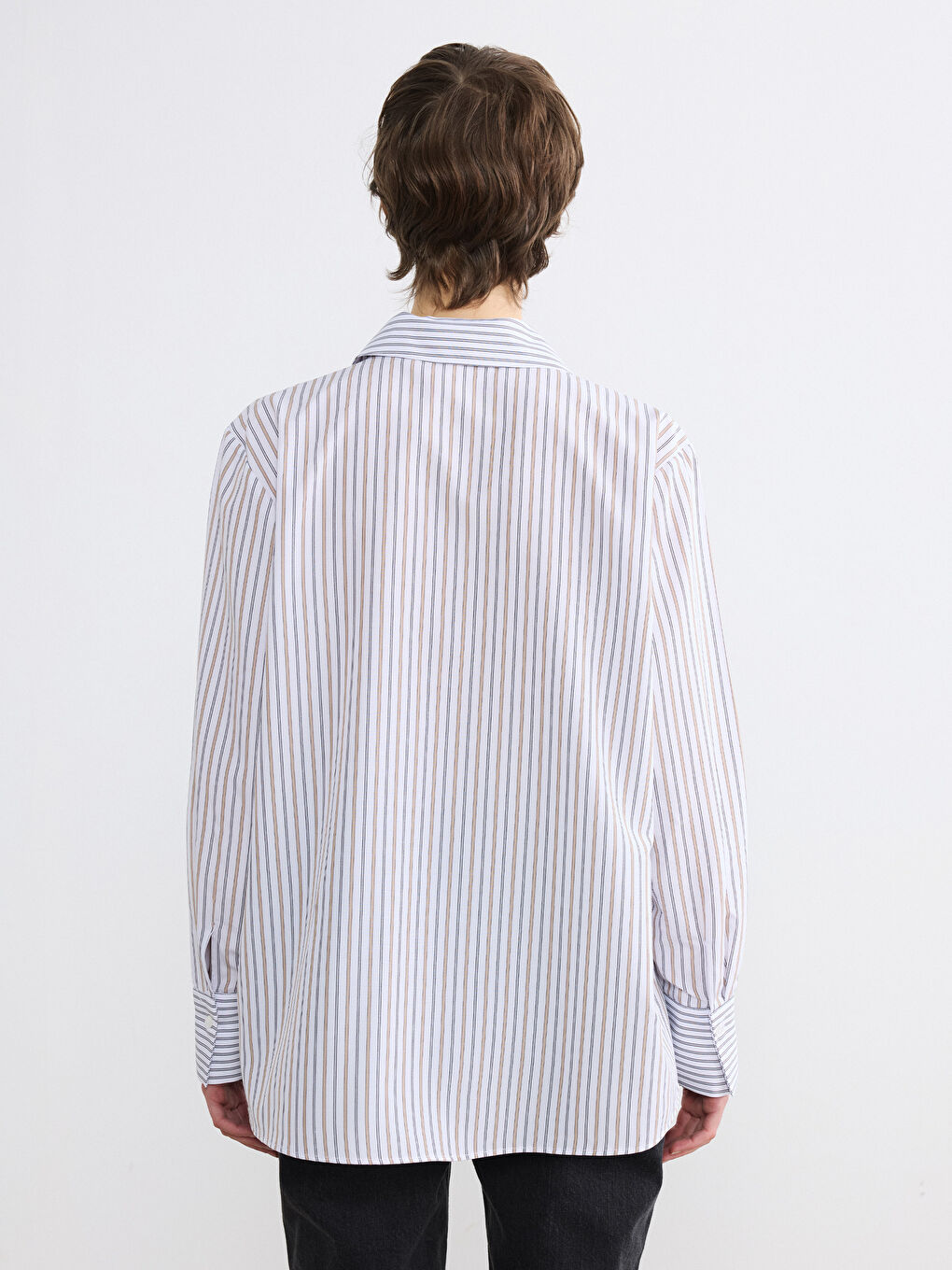 Siyah Çizgili Oversize Kadın Gömlek-3