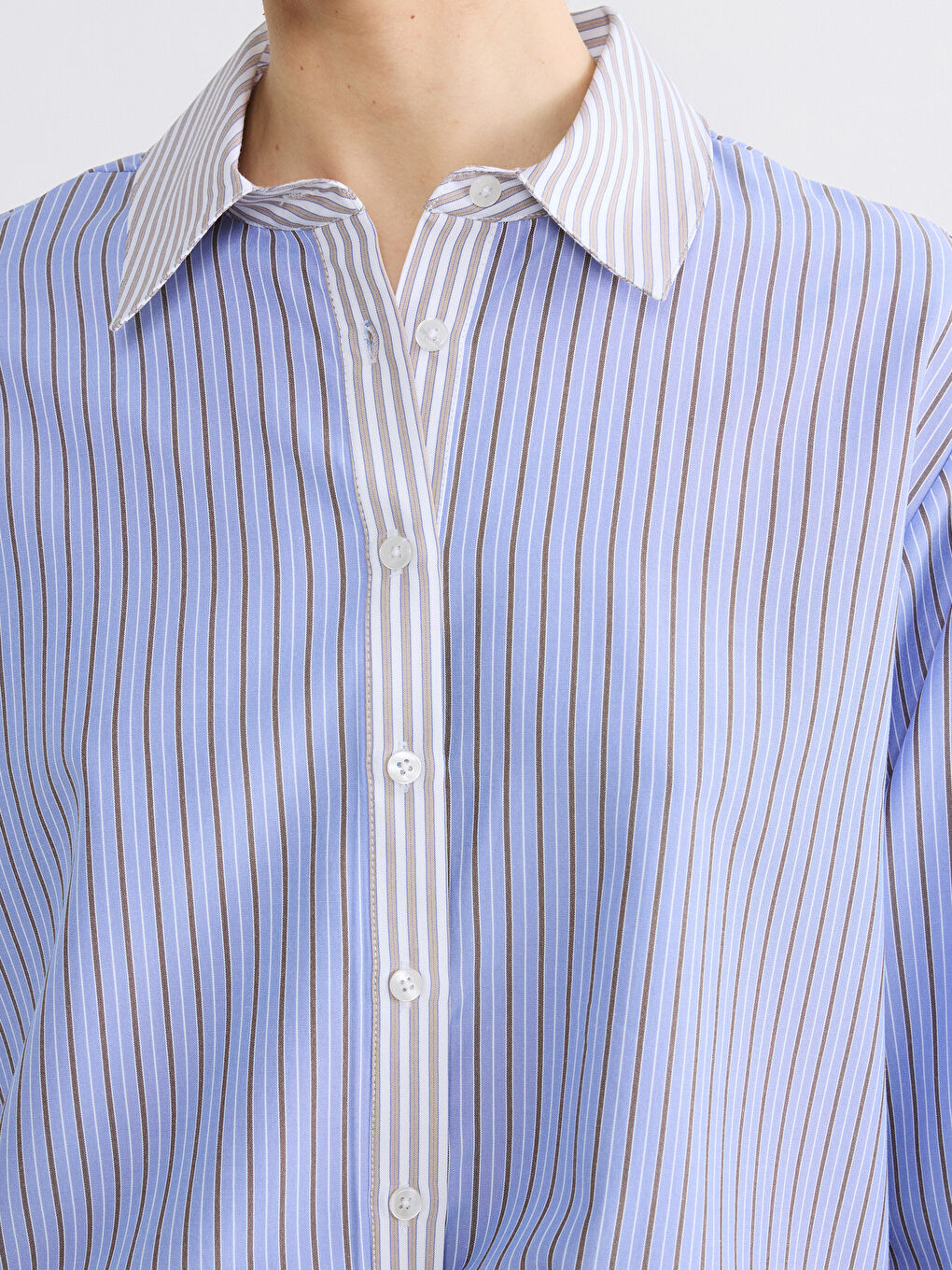 Mavi Çizgili Oversize Kadın Gömlek-2