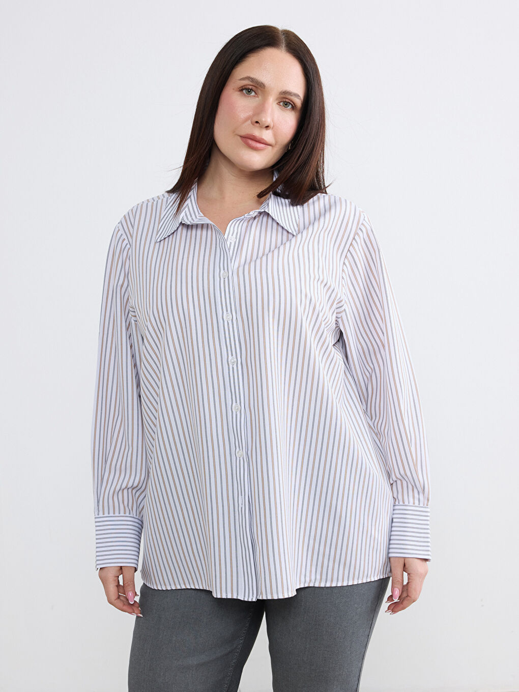 Siyah Çizgili Oversize Kadın Gömlek-1