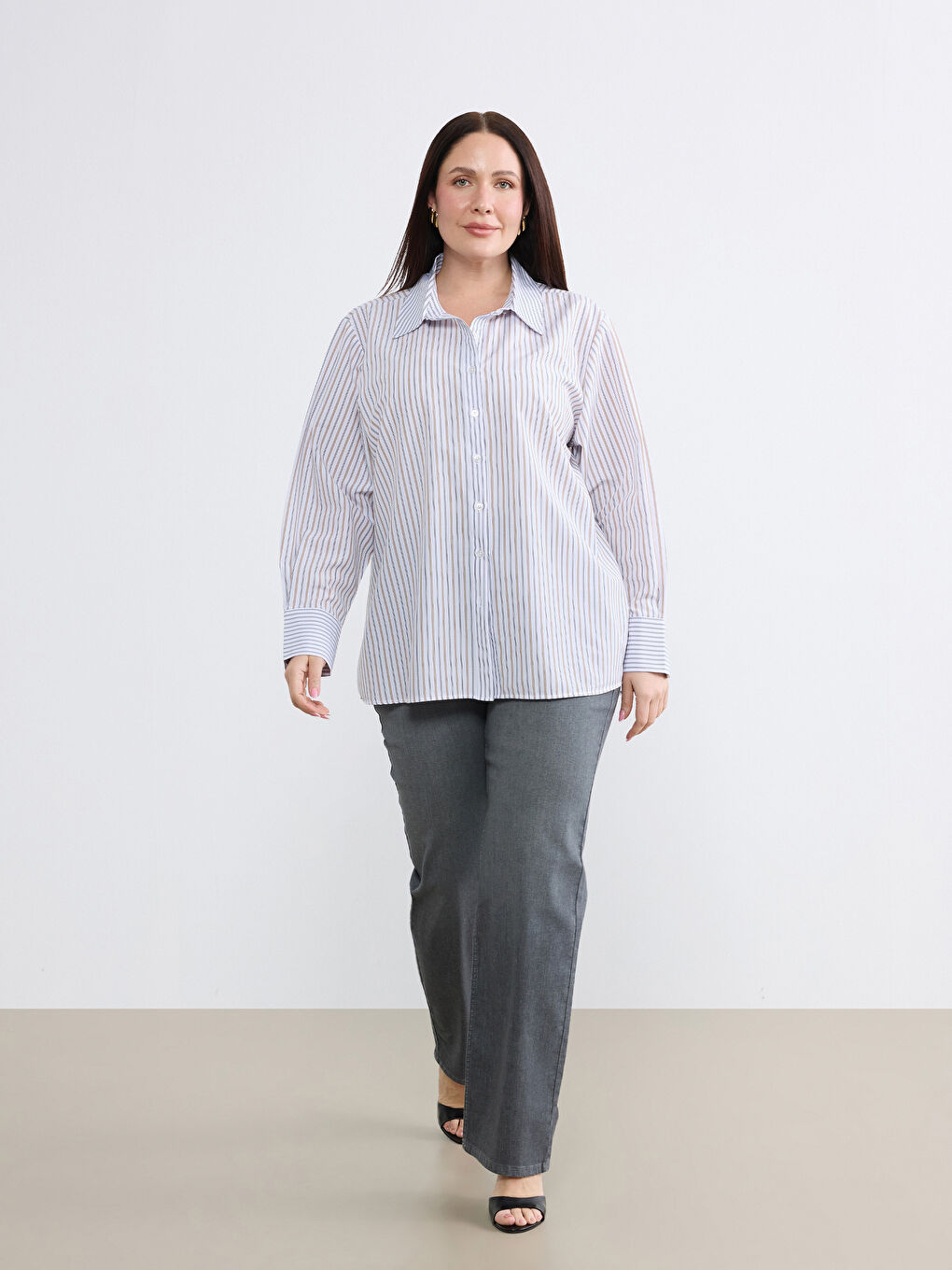 Siyah Çizgili Oversize Kadın Gömlek-5