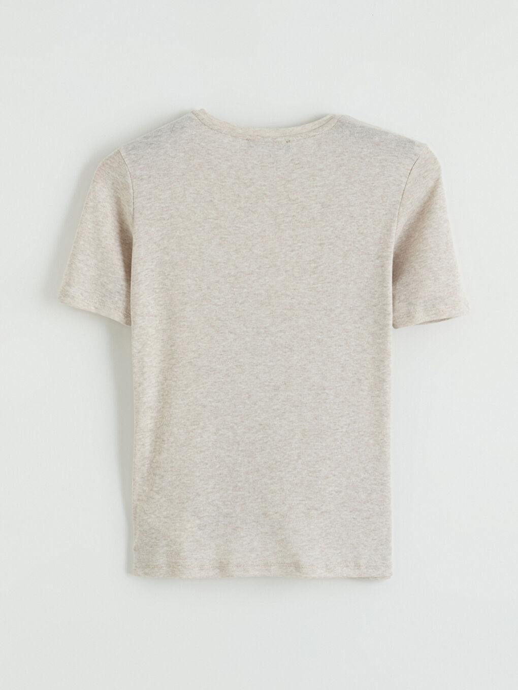 Bej Bisiklet Yaka Kadın Tişört-2