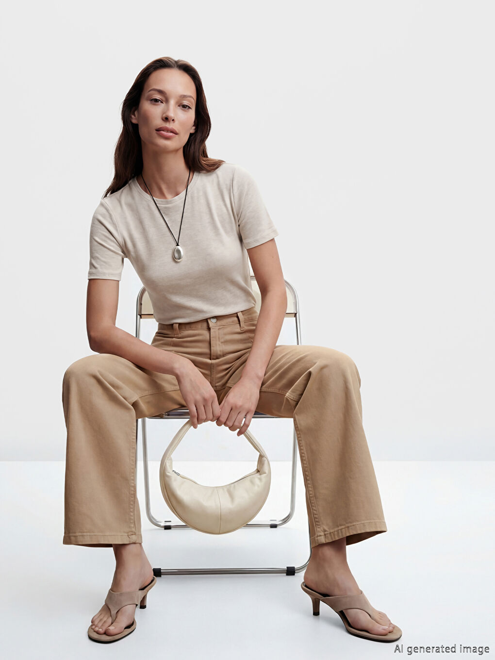 Bej Bisiklet Yaka Kadın Tişört