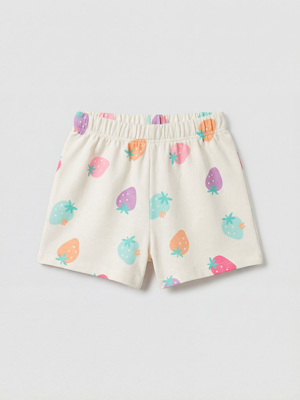 Ekru Kız Çocuk Çilek Baskılı Şort