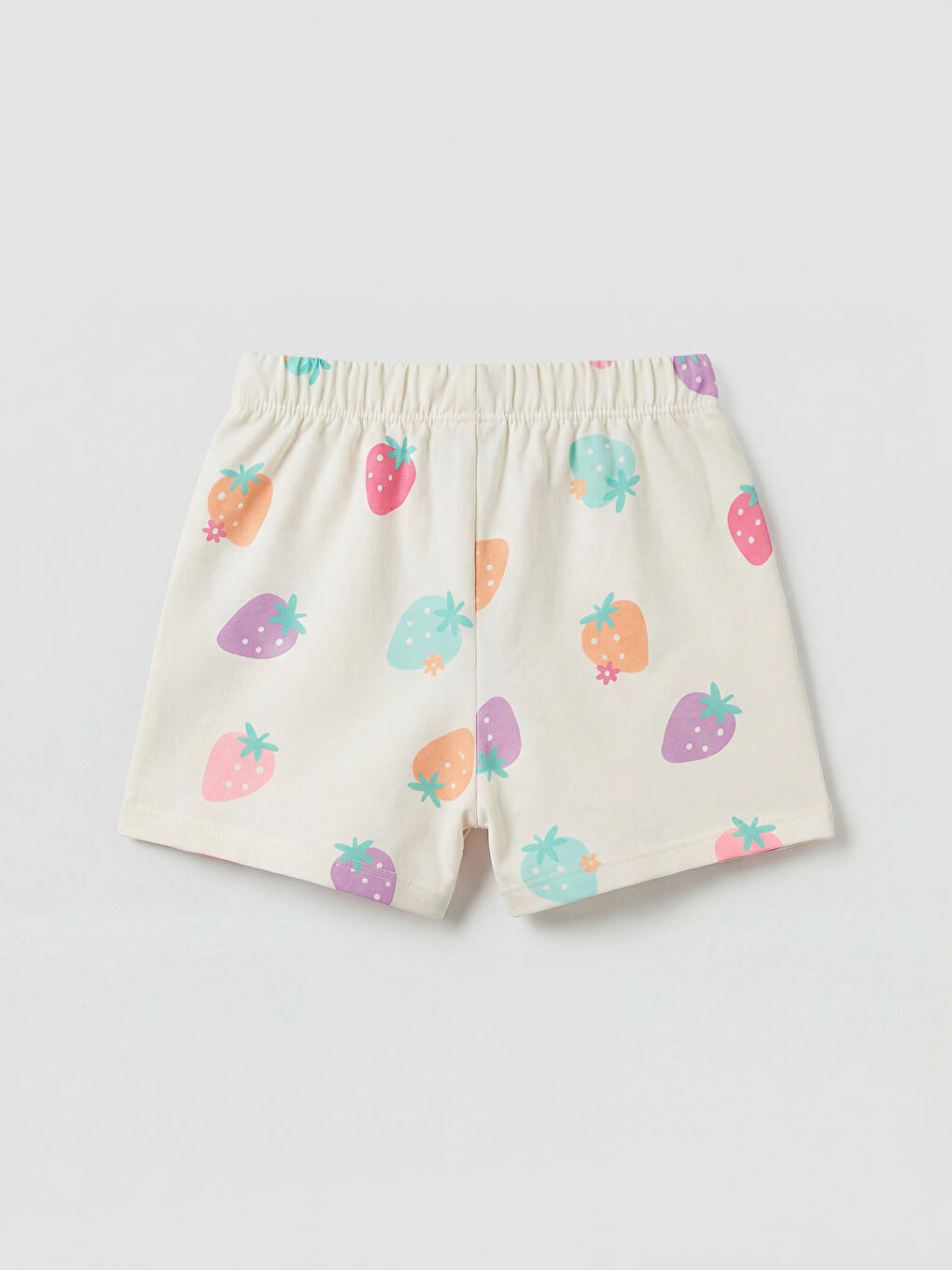 Ekru Kız Çocuk Çilek Baskılı Şort-1