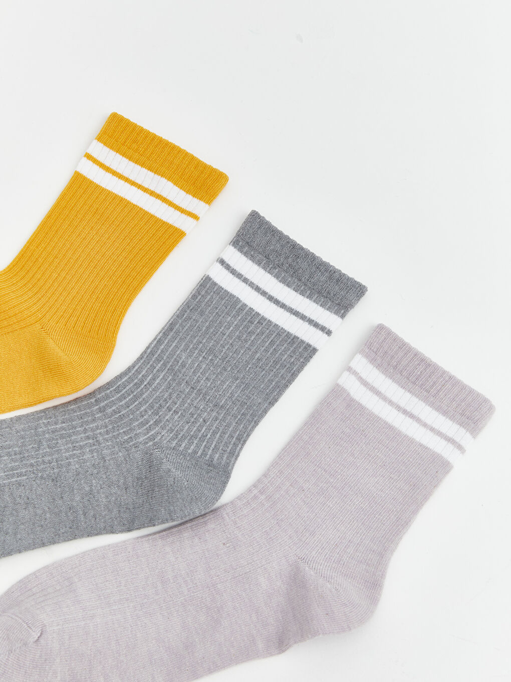 Sarı Çizgili Kadın Soket Çorap 3'lü-1