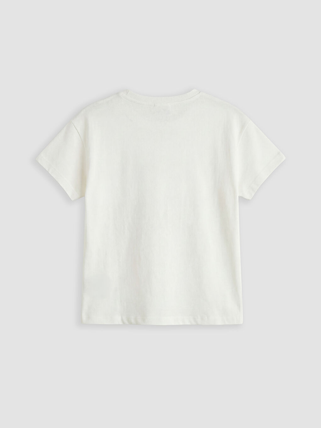 Ekru Bisiklet Yaka Kelebek Baskılı Kız Çocuk Tişört-1