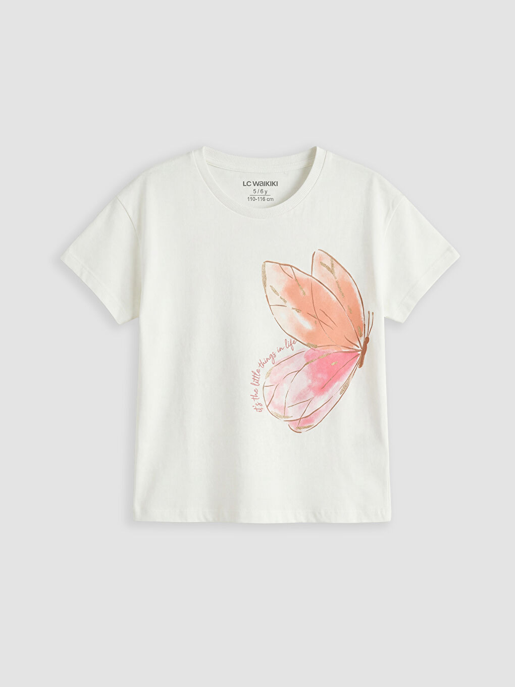 Ekru Bisiklet Yaka Baskılı Kız Çocuk Tişört 2'li-1