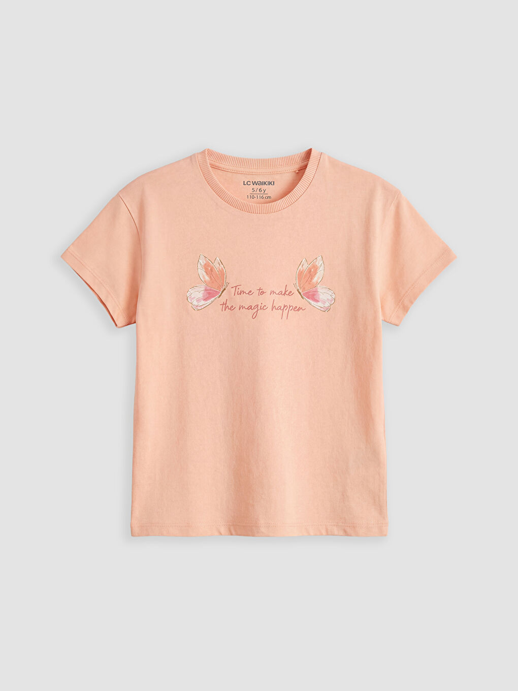 Ekru Bisiklet Yaka Baskılı Kız Çocuk Tişört 2'li-3