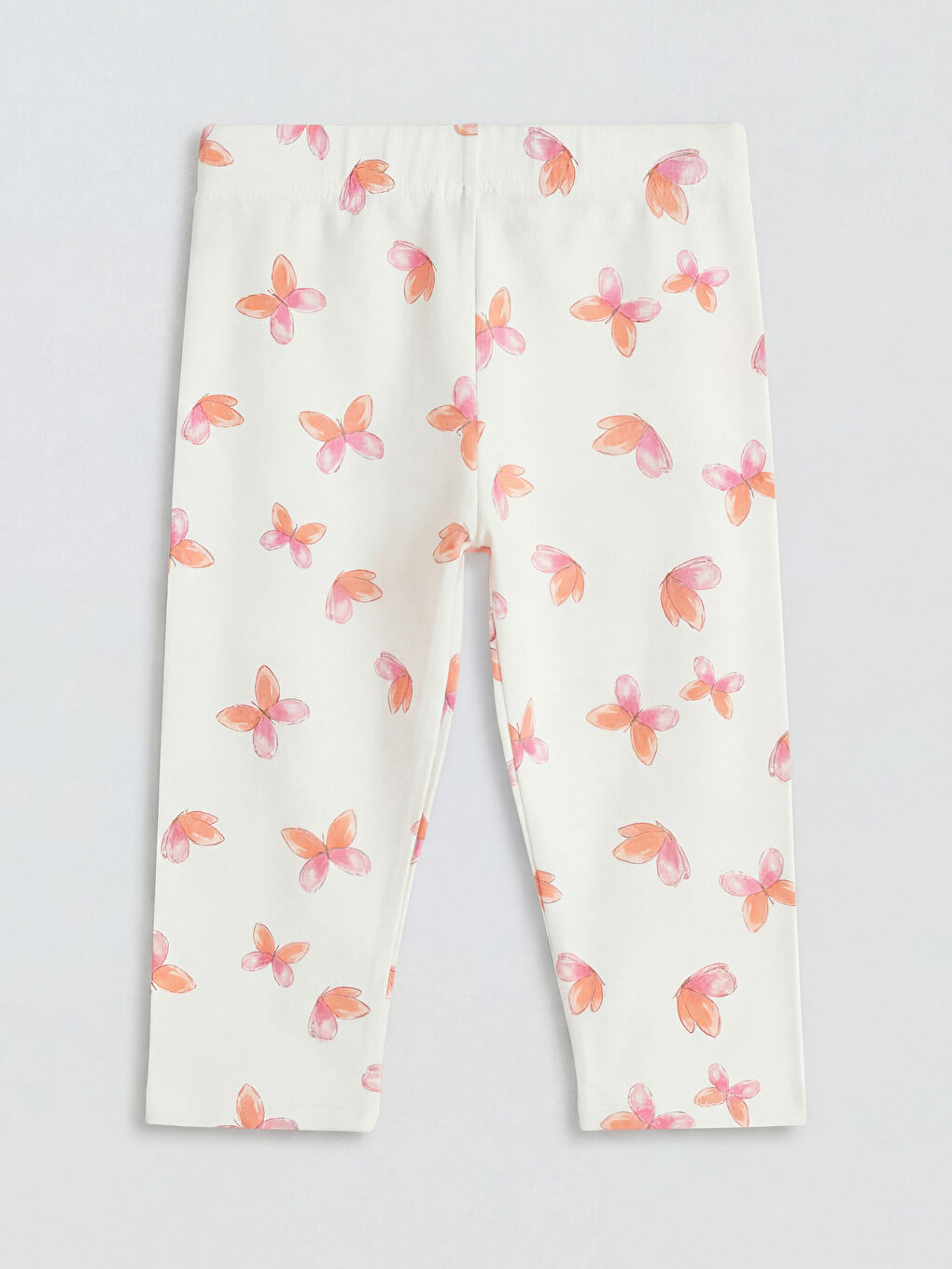 Ekru Kelebek Baskılı Kız Çocuk Tayt-1
